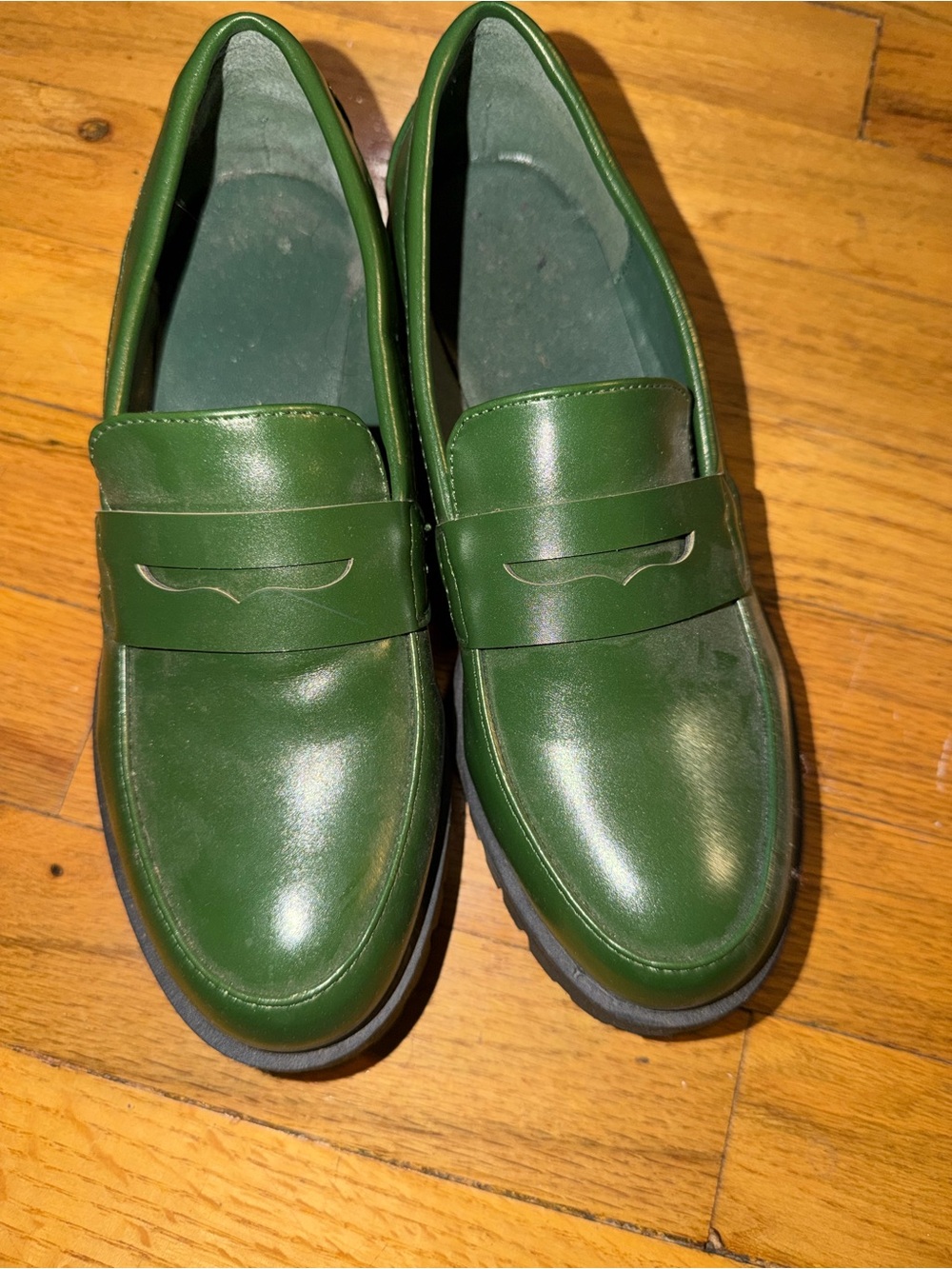 Women’s Green Leather Penny Loafers